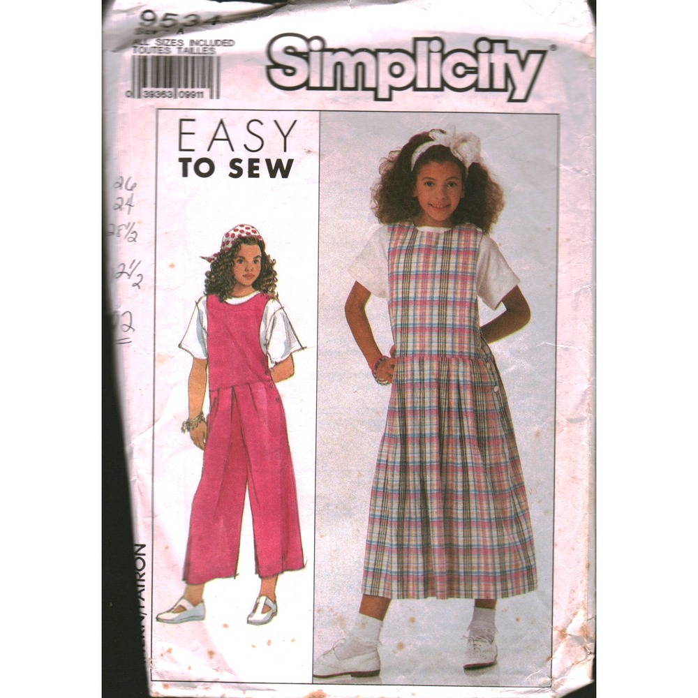 Simplicity 9534 Girls‎ Jumper Jumpsuit Sewing Pattern Easy To Sew Sizes S M